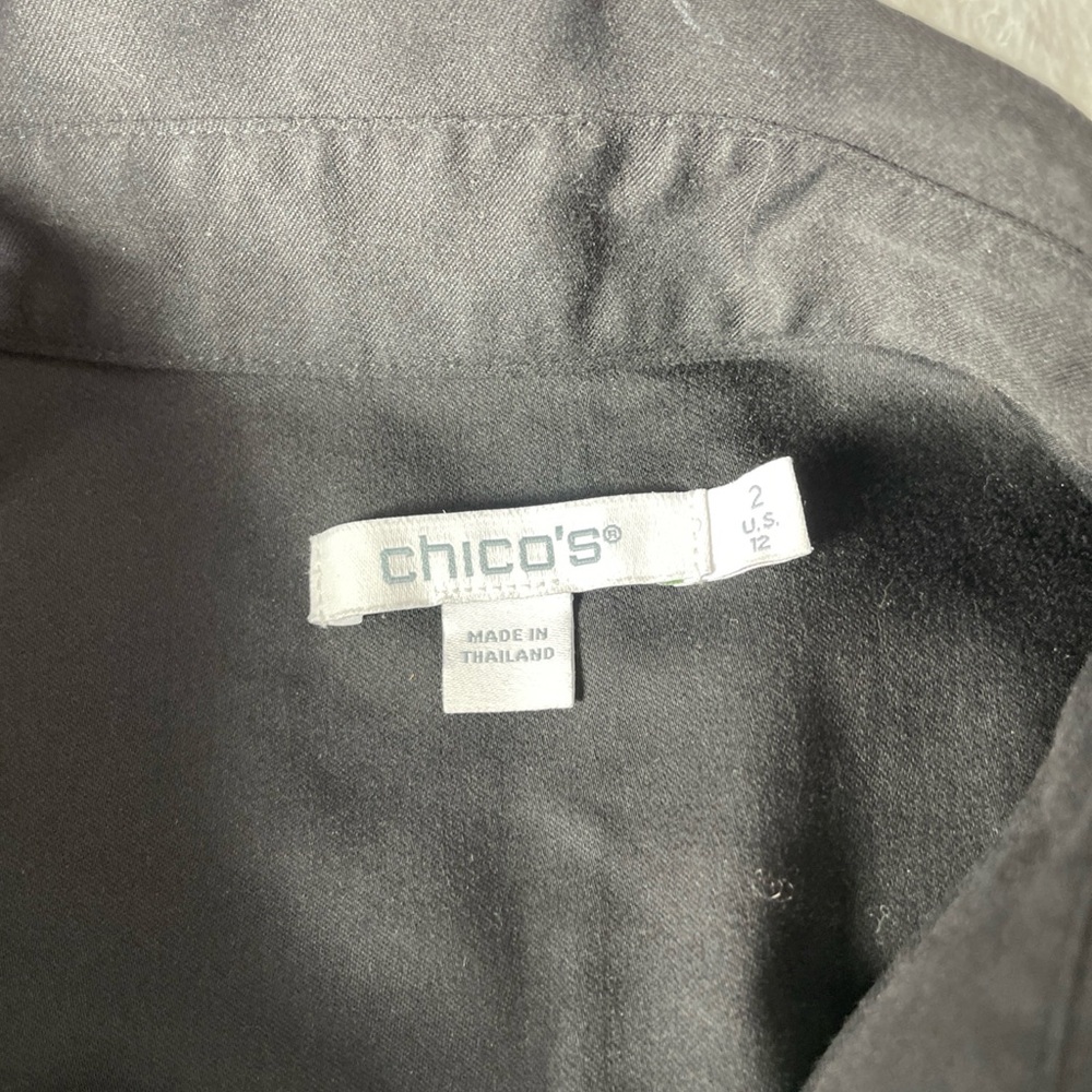 Chico’s Women's Black Stretch Cotton Flared Sleeve LS Button Up Shirt - Sz 2 NWT - Picture 9 of 14